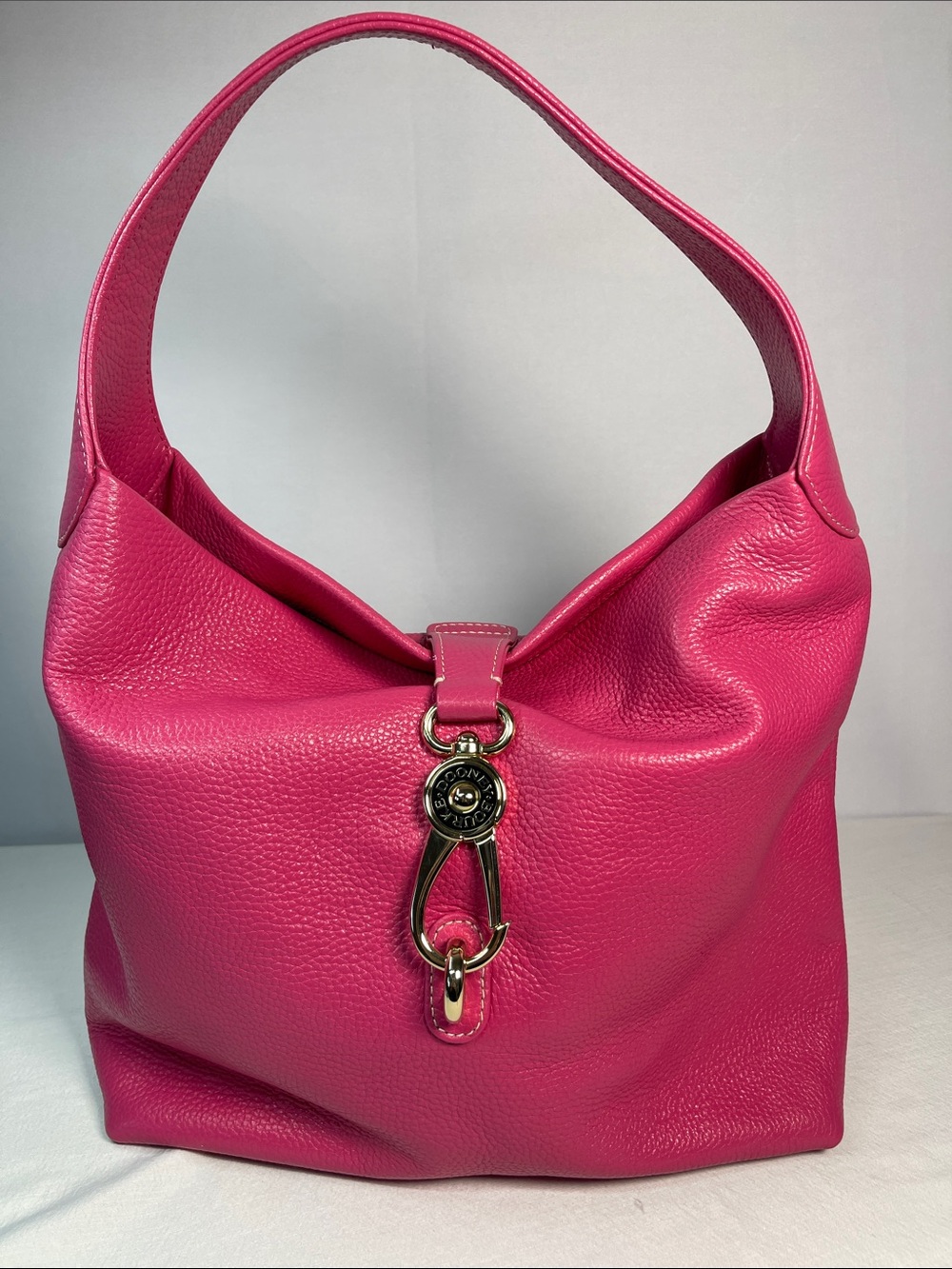 Dooney & Bourke Large Pink Pebble Leather Logo Lock Hobo Bag